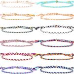 yfstyle 12Pcs Summer Beach Surfer Wave Bracelets Adjustable Handmade Waterproof Braided String Beaded Anklets Starfish Turtle Infinity Ankle Bracelet for Women Girls Boho Jewelry for Summer-B